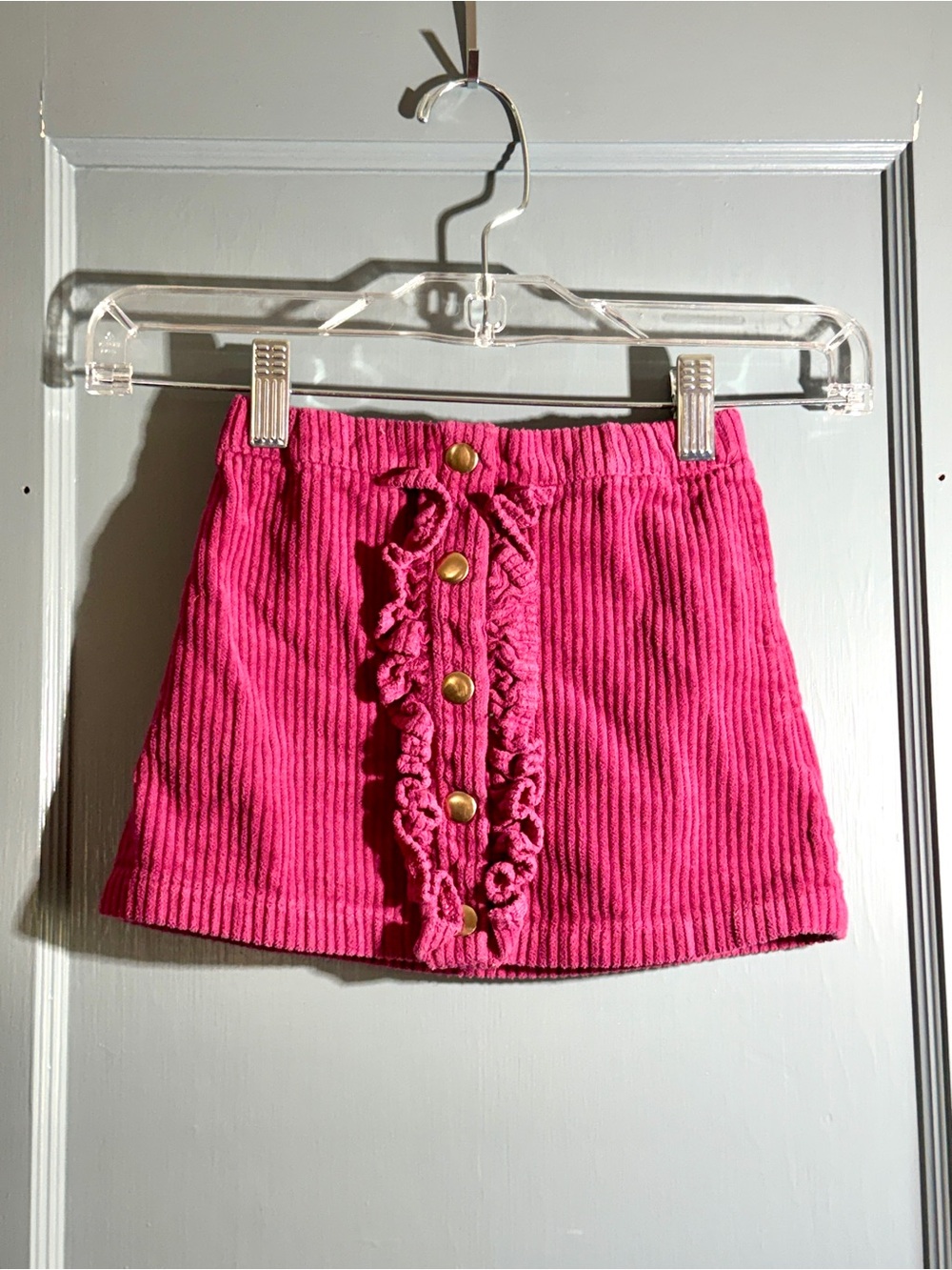 Pink Corduroy Button-Front Mini Skirt